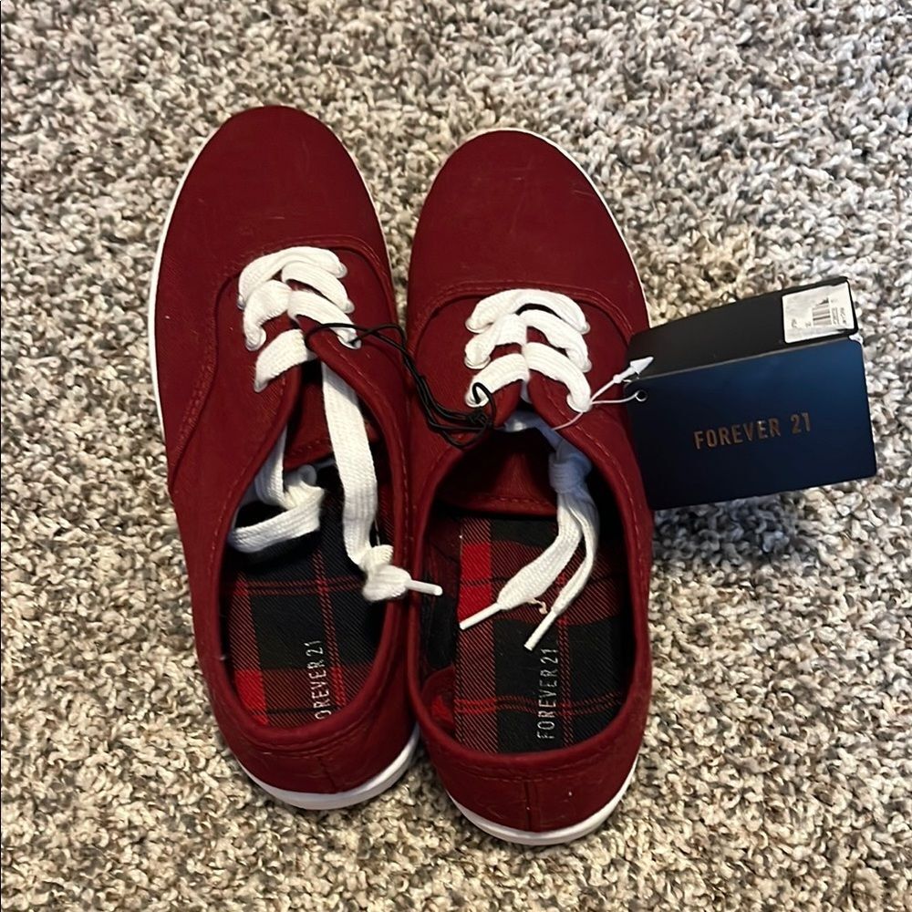 Burgundy Canvas Sneakers with White Laces and Sole